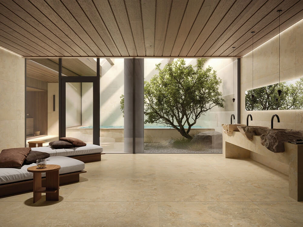 Travertine Cross Cut: il fascino del travertino naturale in gres ceramico firmato RAK Ceramics